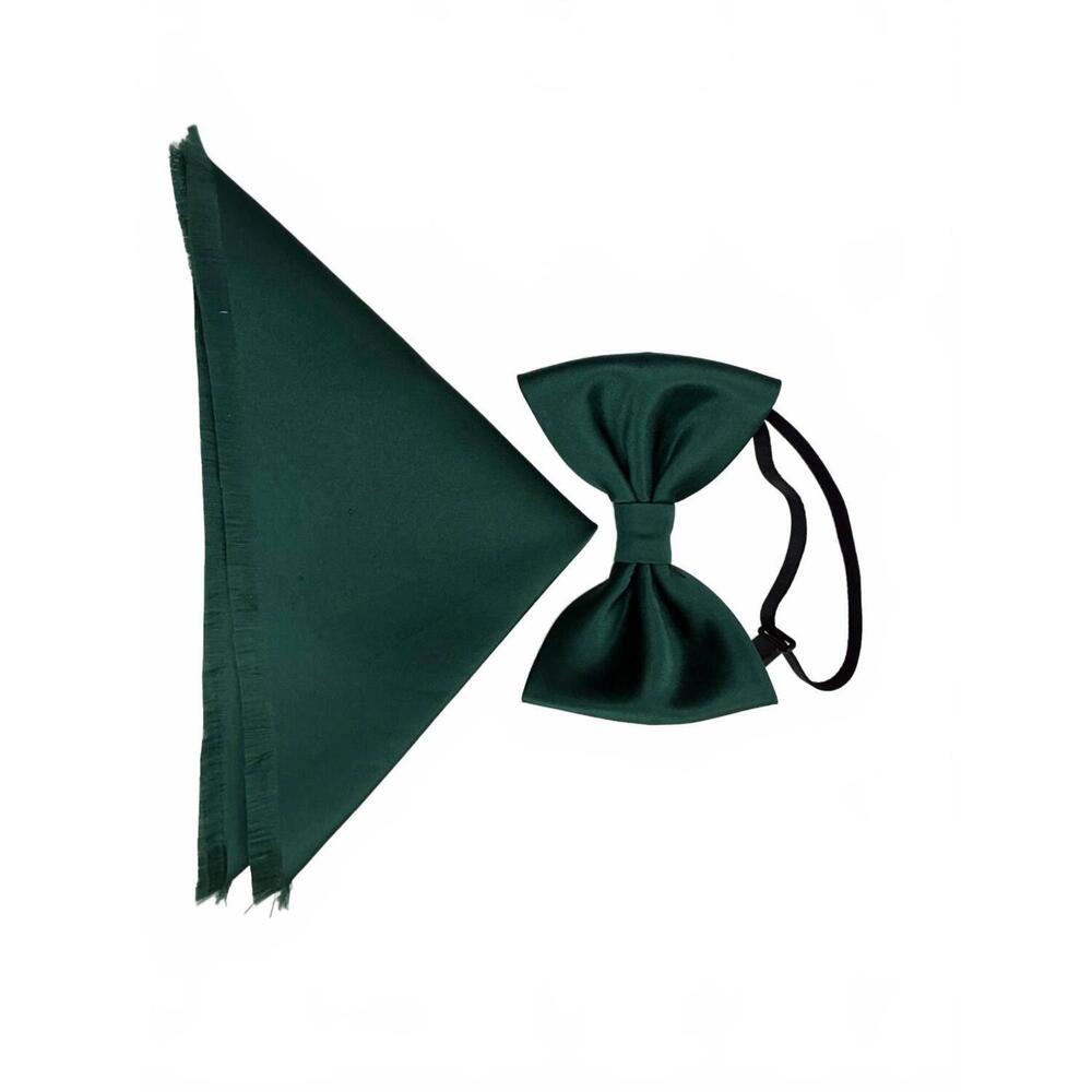 NEW QUIET LUXURY men's bow tie and pocket piece in dark green